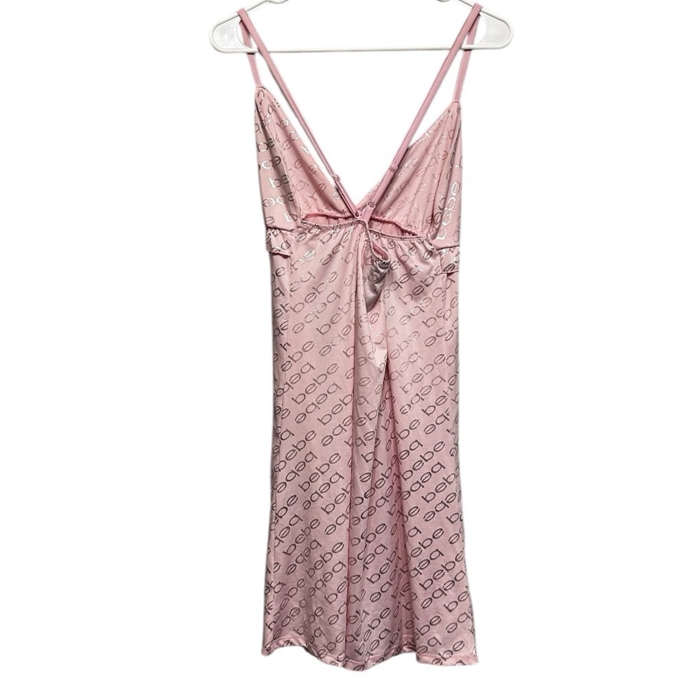 Bebe Sleepwear Pink Soft Knit Bebe Logo Nightgown Adjustable Strap Pajama Size L - Picture 3 of 9